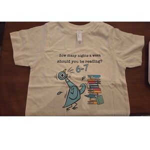 Live and Tell Mo Willems Pigeon Reading Graphic T-Shirt Size 3T Cream, 6-7 meme